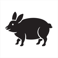 Obraz premium Black silhouette of a plump rabbit with long ears and a short tail bunny hare
