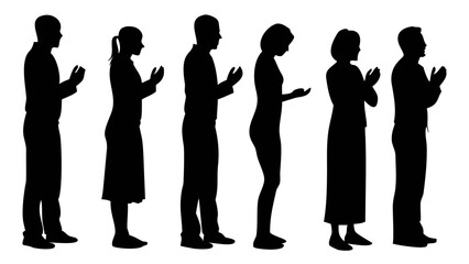 Silhouette of Prayers: A serene silhouette captures individuals in quiet contemplation, hands raised in supplication or reflection, a visual metaphor for faith and devotion.