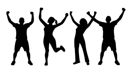 Silhouette Celebration: Silhouette figures with arms raised in a gesture of unbridled joy. Depicting unity, triumph, and the essence of achievement.