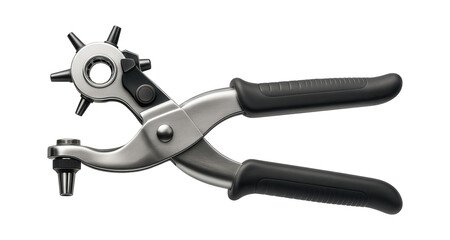 Heavy-duty leather hole punch with an adjustable rotary head for various belt sizes.