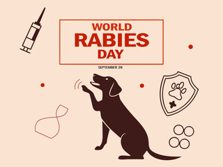 World Rabies Day Illustration with Dog Silhouette Syringe and Shield Promoting Awareness and Vaccination on September 28th