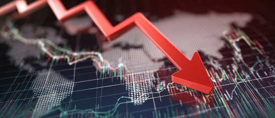 The downward trend in financial markets represented by a sharp red arrow.