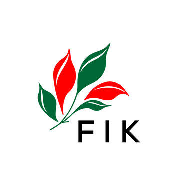 FIK Minimalist Red and Green Leaf Logo Design with FIK  Text, FIK Later Logo, Modern Nature Inspired Logo with Red and Green Leaves. 
