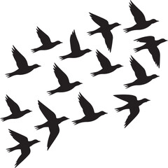 Fototapeta premium Flock of birds flying in formation, symbolizing freedom and migration in the sky, silhouette