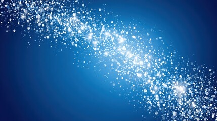 Abstract design with shimmering particles on a deep blue backdrop.