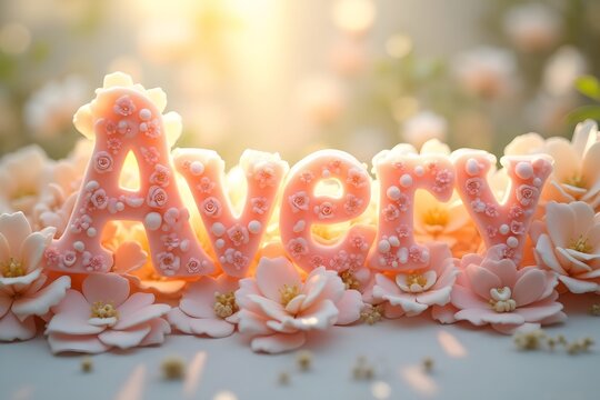 Decorative Avery name with Pink Flowers and Candle Light in Romantic Setting