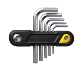 Hex key set in a folding holder for an assembly line maintenance cart.