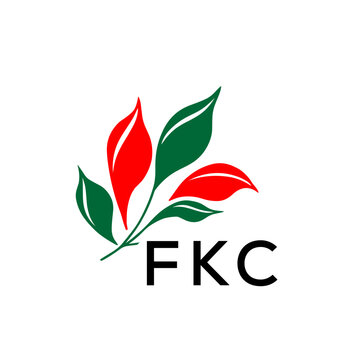 FKC Minimalist Red and Green Leaf Logo Design with FKC  Text, FKC Later Logo, Modern Nature Inspired Logo with Red and Green Leaves. 

