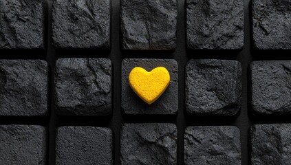 Yellow heart on dark stone tiles