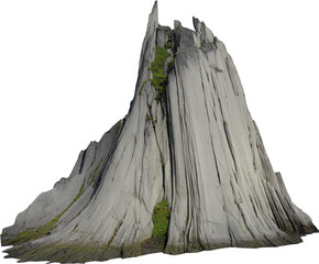 Weathered ancient tree stump with green moss isolated on transparent background