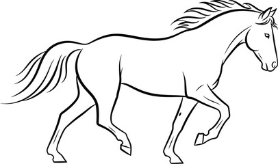 Obraz premium Running horse outlined with black lines, illustration of equine animal