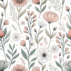 Seamless flower fabric texture flower drawing illustration white background
