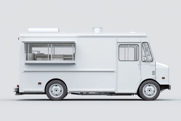Naklejka premium Minimalist blank food truck design ready for custom branding and culinary adventures in an urban environment