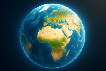 Fototapeta premium Earth globe image showing Africa and Europe continents with atmospheric light effect in space on dark background for science and education concept.