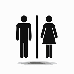 Black and white vector of combined male and female restroom icon, minimalist silhouette in shared space style