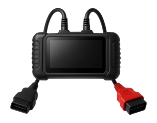 OBD-II diagnostic scanner kit with connector cables for automotive repair garages.