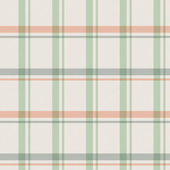 Green, orange lines on beige tartan seamless pattern background. Vector