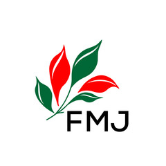 FMJ Minimalist Red and Green Leaf Logo Design with FMJ  Text, FMJ Later Logo, Modern Nature Inspired Logo with Red and Green Leaves. 
