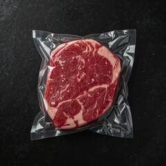 fresh meat wagyu steak vacuum packed on a black background