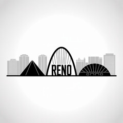 Reno Skyline Silhouette - Nevada Casino City Vector Illustration