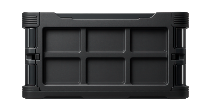 Collapsible plastic crate with interlocking sides for compact storage when not in use.