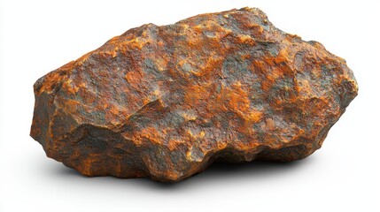 Detailed Macro Photograph of a Rough Brown and Orange Rock on White Background