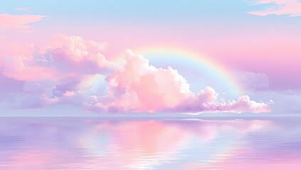 Pastel rainbow sky reflected in water