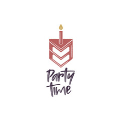 Party Time logo. Simple cake logo for celebration invitation greeting card packaging or festive branding. Vector illustration