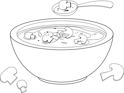 black and white mushroom soup bowl clip art preview
