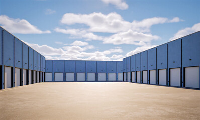 Warehouse exterior with shutter doors