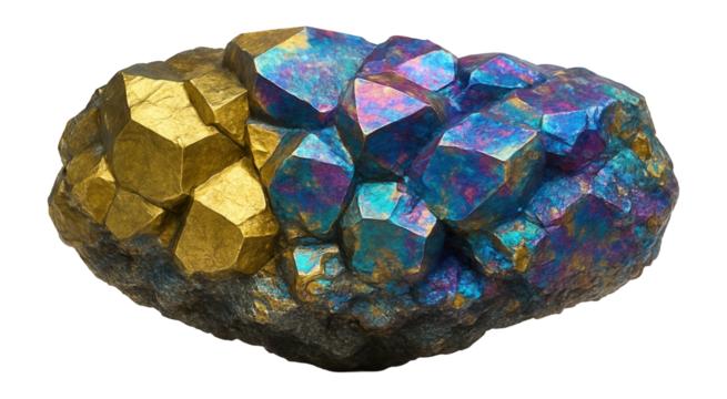 Chalcopyrite specimen displaying brassy yellow color with iridescent tarnish