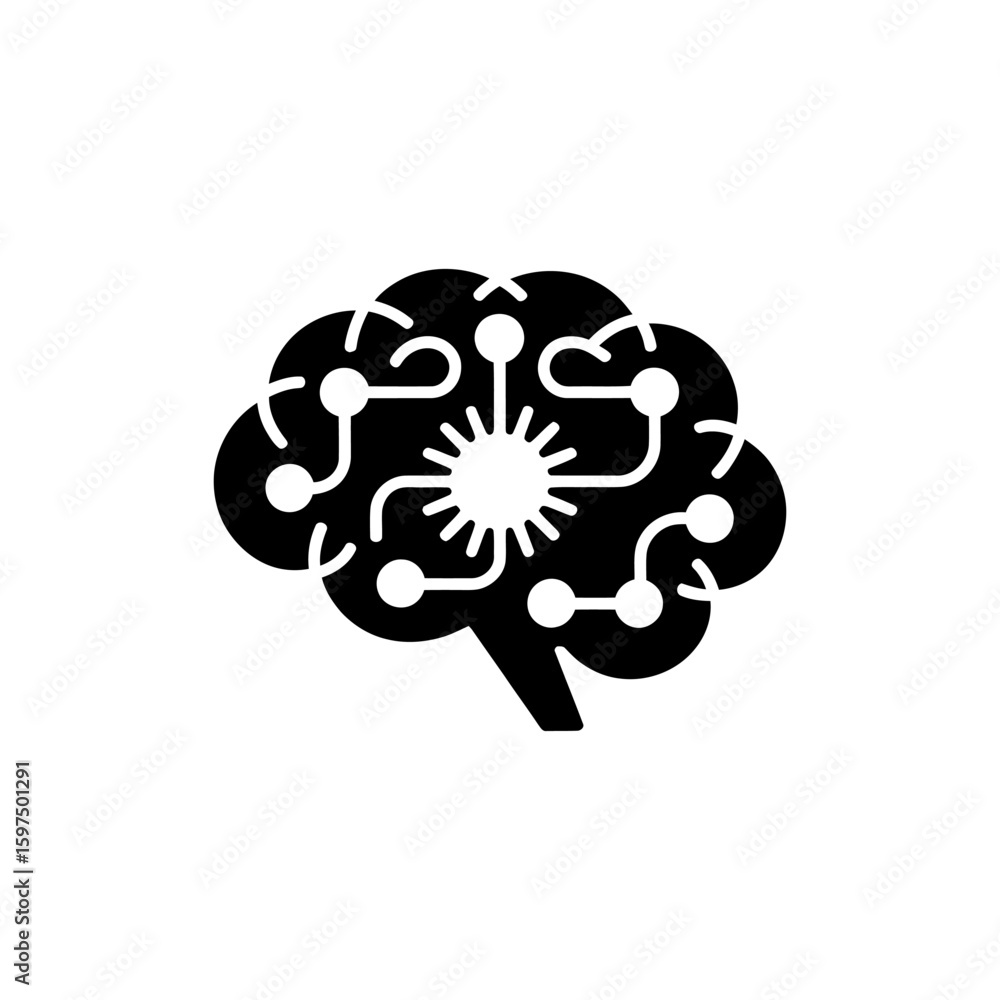 Poster artificial intelligence depiction human brain with neural network connections symbolic representatio