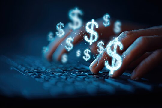 Hands typing on a keyboard with dollar signs appearing (1)