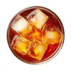 Iced Tea Top View. Refreshing Drink with Ice Cubes in Glass Isolated on White Background