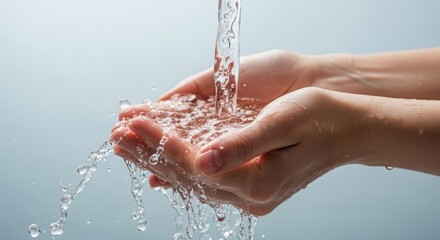 Hands cupped to catch a refreshing splash of water, symbolizing cleanliness and hydration