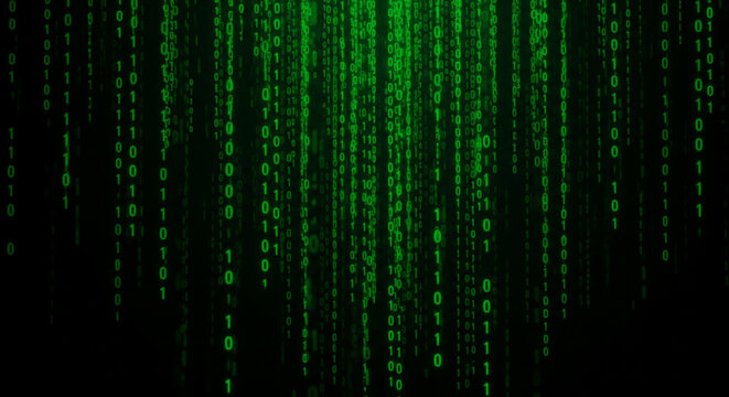 Green Binary Code Matrix A Digital Data Stream Abstract Background  for Technology, Cybersecurity, and Innovation