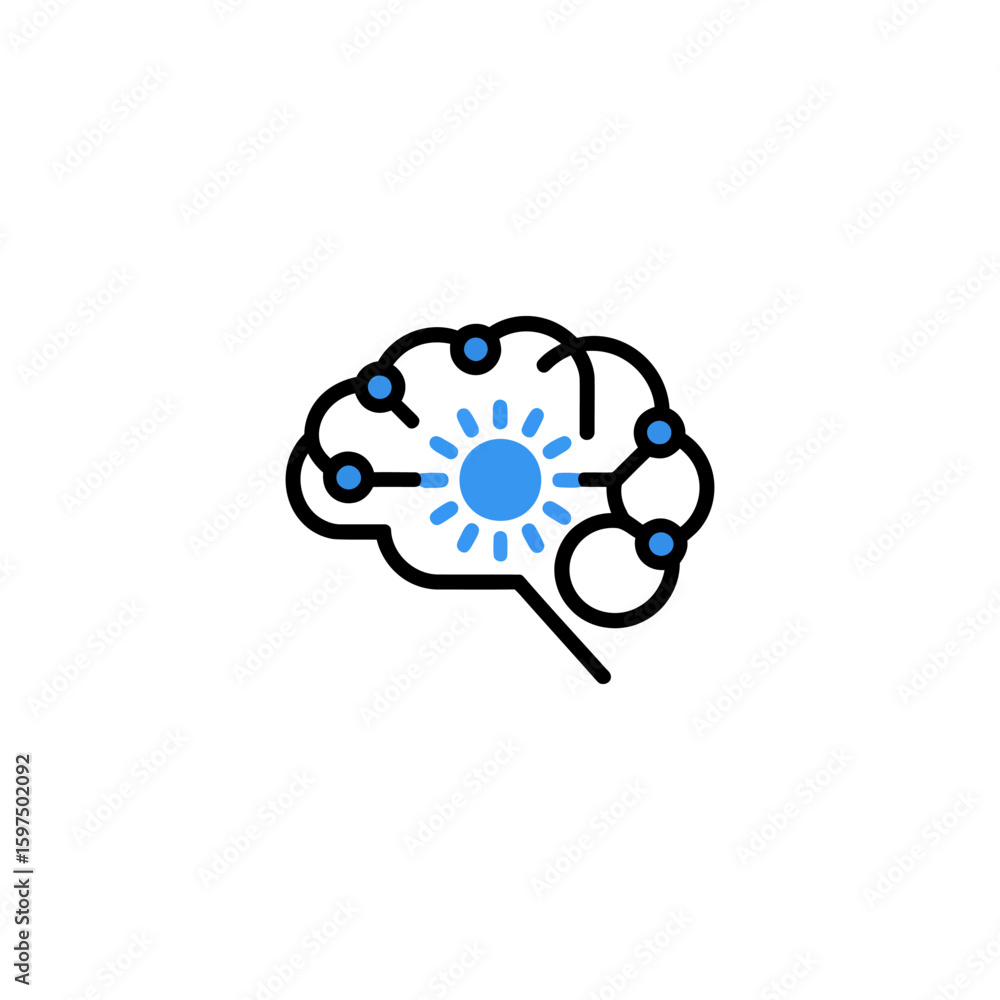 Poster modern brain connection icon representing artificial intelligence and neural network technology adva
