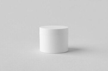 White plastic cosmetic cream jar mockup on neutral background