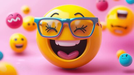 Playful Emoji with Glasses on a Vibrant Pink Background
