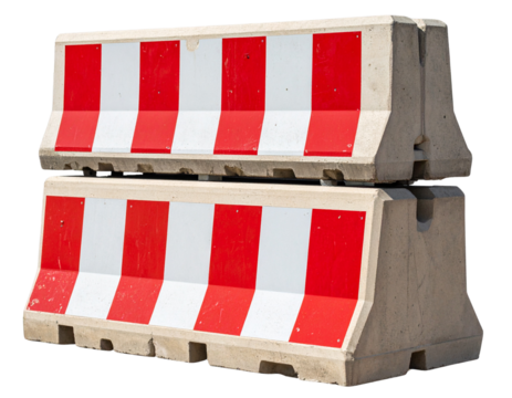 Stacked Concrete Jersey Barriers with Red Reflective Paint, Construction Zone Arrangement, Transparent PNG