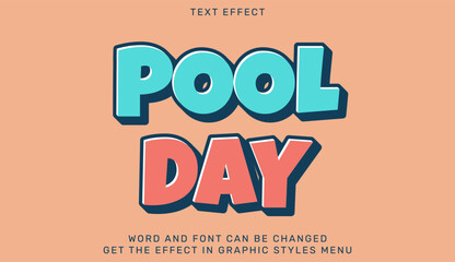 Playful pool day text effect design in bright summertime colors