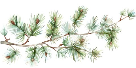 Pine branches illustration watercolor art.