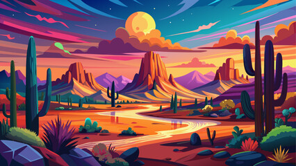 Very beautiful Arizona sunset - colorful and vivid southwestern desert panoramic landscape image created by.