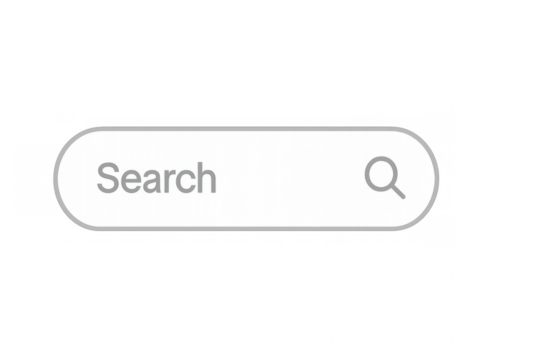 Search bar with magnifying glass icon is displayed on a transparent background, ideal for web design and user interface projects - Powered by Adobe