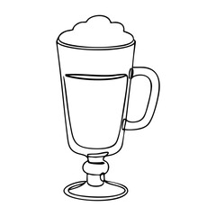 Vector line art of latte glass with foam, minimalist black outline illustration for cafe menu, branding or packaging design
