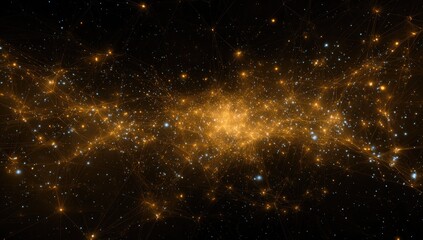 Naklejka premium Deep space, golden nebula with network of light