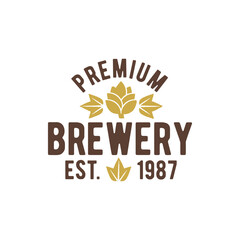 Brewery logo with hops and vintage layout. Great for beer branding, brewery packaging, pub signage, and beverage labels. Suitable for alcohol-related design. Vector illustration.