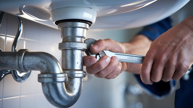 Professional plumber fixing a bathroom sink