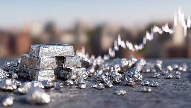 Silver bars with a rising market trend