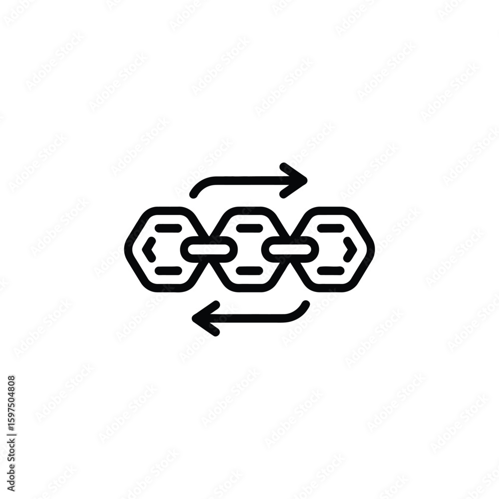 Aufkleber dynamic data synchronization three hexagonal chains with arrows conveying bidirectional data flow